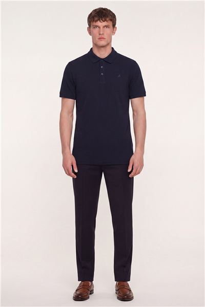 Erkek Lacivert Dar Kesim Slim Fit %100 Pamuk Dokuma Polo Yaka Tişört