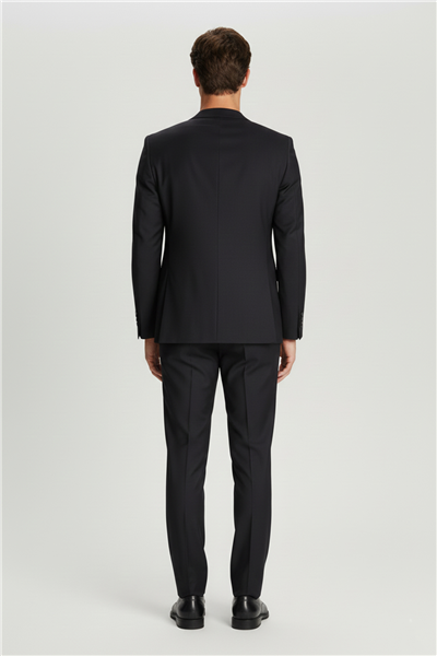 Erkek Lacivert Dar Kesim Slim Fit Viskon Çizgili Mono Yaka 6 Drop Takım Elbise