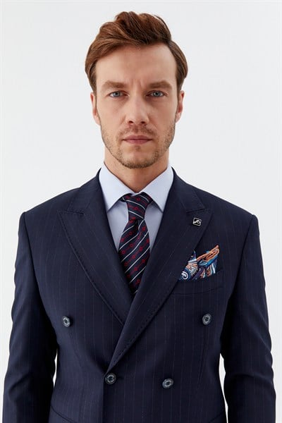 Lacivert Slim Fit Yünlü Dokuma 6 Drop Takım Elbise