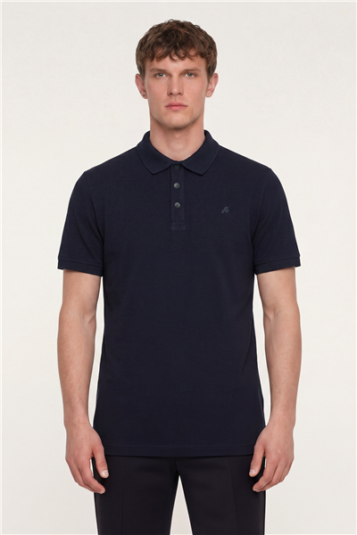 Erkek Lacivert Dar Kesim Slim Fit %100 Pamuk Dokuma Polo Yaka Tişört
