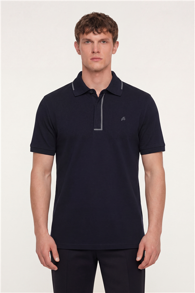 Erkek Lacivert Dar Kesim Slim Fit %100 Pamuk Pike Polo Yaka T-Shirt
