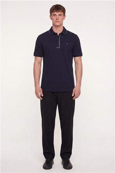 Erkek Lacivert Dar Kesim Slim Fit %100 Pamuk Pike Polo Yaka T-Shirt