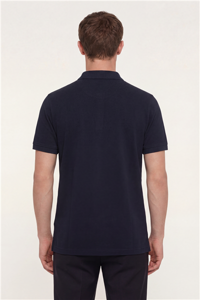 Erkek Lacivert Dar Kesim Slim Fit %100 Pamuk Dokuma Polo Yaka Tişört