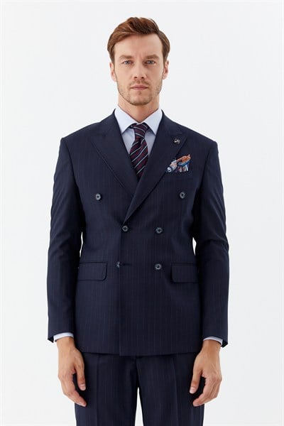 Lacivert Slim Fit Yünlü Dokuma 6 Drop Takım Elbise