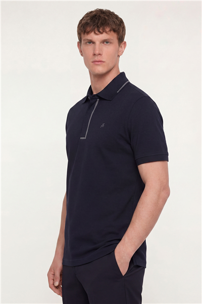 Erkek Lacivert Dar Kesim Slim Fit %100 Pamuk Pike Polo Yaka T-Shirt