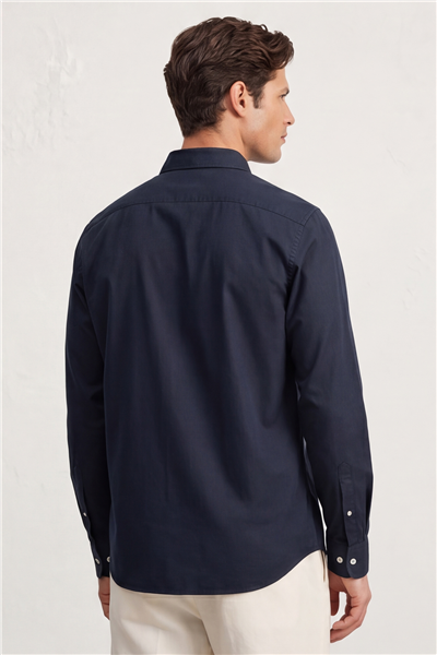 Erkek Lacivert Normal Kesim Regular Fit %100 Pamuk Gabardin Uzun Kollu Klasik Yaka Gömlek