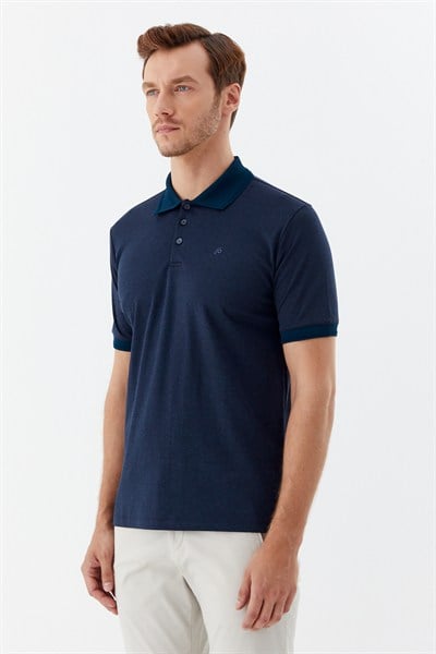 Lacivert Pamuklu Pike Regular Fit Polo Yaka T-shirt