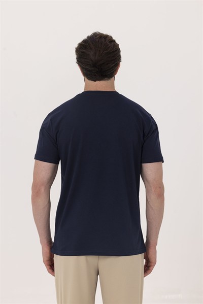 Lacivert %100 Pamuk Bisiklet Yaka Düz Renk Basic T-Shirt