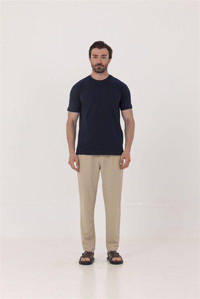 Lacivert %100 Pamuk Bisiklet Yaka Düz Renk Basic T-Shirt