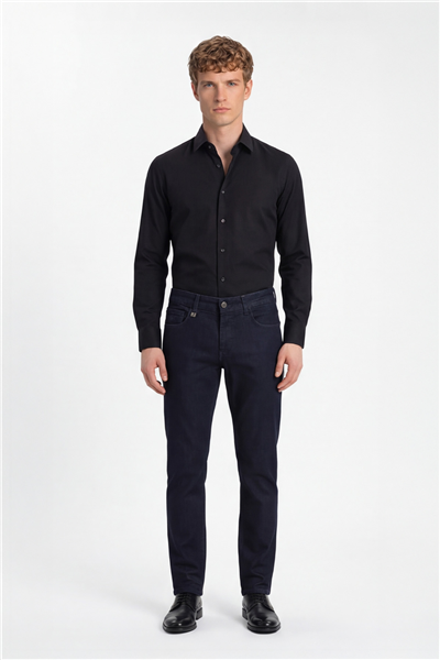 Erkek Lacivert Normal Kesim Regular Fit Beş Cep Normal Bel Denim Pantolon 