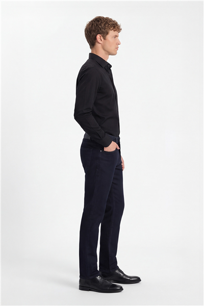 Erkek Lacivert Normal Kesim Regular Fit Beş Cep Normal Bel Denim Pantolon 
