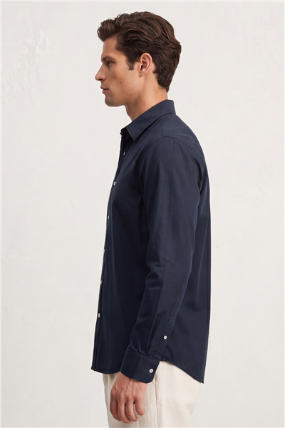 Erkek Lacivert Normal Kesim Regular Fit %100 Pamuk Gabardin Uzun Kollu Klasik Yaka Gömlek