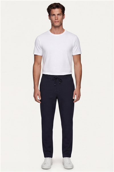 Erkek Lacivert Regular Fit Standart Boy Dokuma Armürlü Pantolon