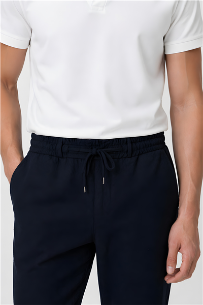 Erkek Lacivert Regular Fit Standart Boy Dokuma Armürlü Jogger Pantolon