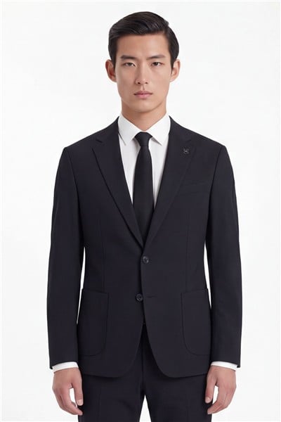 Erkek Lacivert Normal Kesim Regular Fit Pamuklu Torba Cep Çift Yırtmaç Lastikli Bel Mono Yaka 6 Drop Takım Elbise