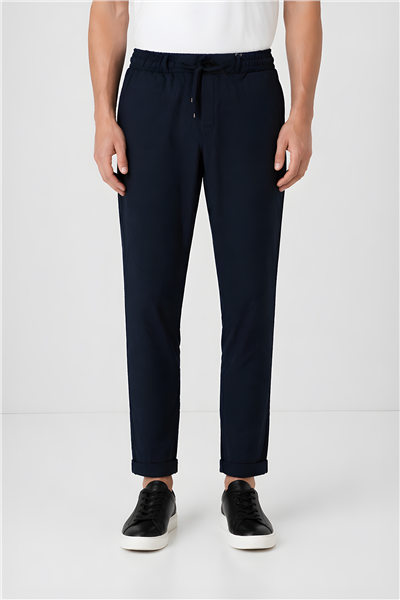Erkek Lacivert Regular Fit Standart Boy Dokuma Armürlü Jogger Pantolon