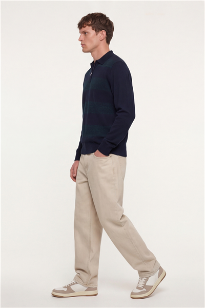 Erkek Lacivert Normal Kesim Regular Fit Yünlü Dokuma Düz Desenli Triko Kazak