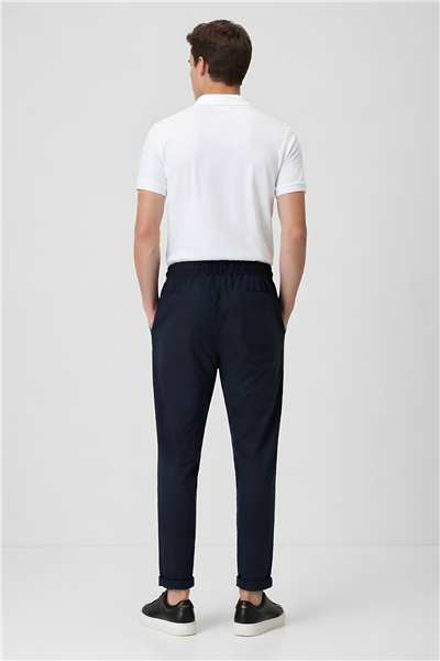 Erkek Lacivert Regular Fit Standart Boy Dokuma Armürlü Jogger Pantolon