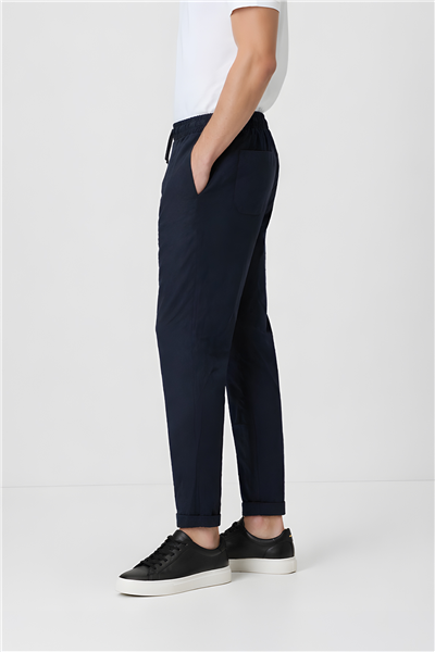 Erkek Lacivert Regular Fit Standart Boy Dokuma Armürlü Jogger Pantolon