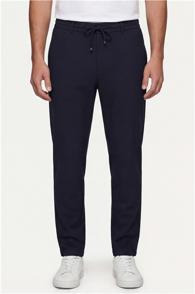Erkek Lacivert Regular Fit Standart Boy Dokuma Armürlü Pantolon