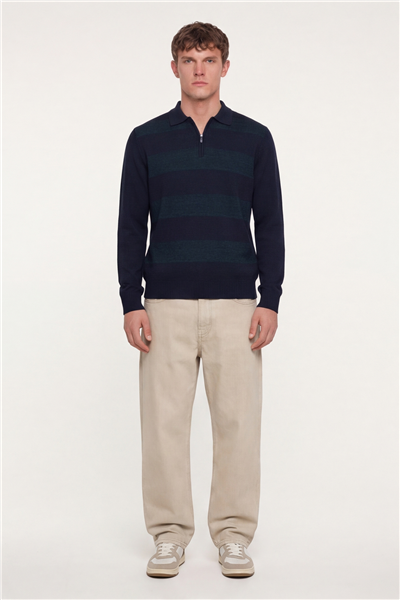 Erkek Lacivert Normal Kesim Regular Fit Yünlü Dokuma Düz Desenli Triko Kazak