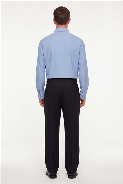 Erkek Mavi Dar Kesim Slim Fit Pamuklu Düz Örme Uzun Kollu Düğmeli Yaka Gömlek