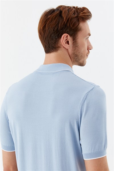 Erkek Mavi Normal Kesim Regular Fit Pamuklu Triko Düğmeli Polo Yaka Tişört