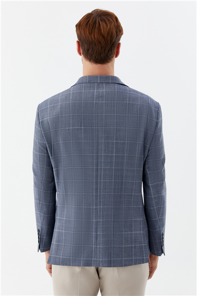 Erkek Mavi Normal Kesim Regular Fit Mono Yaka 4 Drop Blazer Ceket