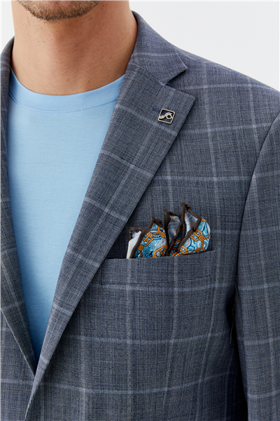 Erkek Mavi Normal Kesim Regular Fit Mono Yaka 4 Drop Blazer Ceket