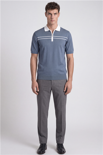 Erkek Mavi Normal Kesim Regular Fit Viskon Örme Polo Yaka Triko