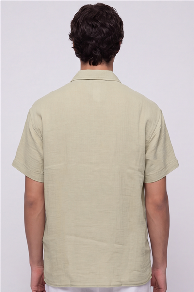 Erkek Mint Normal Kesim Regular Fit %100 Pamuk Kısa Kollu Klasik Yaka Gömlek