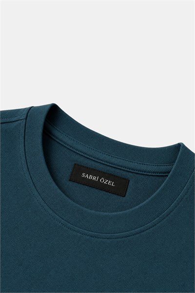 Erkek Petrol Normal Kesim Regular Fit %100 Pamuk Dokuma Bisiklet Yaka Basic T-Shirt