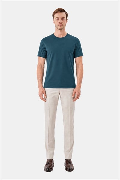 Erkek Petrol Normal Kesim Regular Fit %100 Pamuk Dokuma Bisiklet Yaka Basic T-Shirt