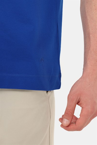Erkek Saks Mavi Normal Kesim Regular Fit %100 Pamuk Dokuma Bisiklet Yaka Basic T-Shirt