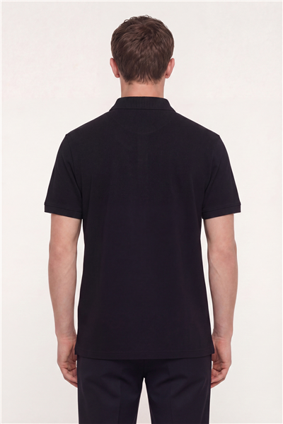 Erkek Siyah Dar Kesim Slim Fit %100 Pamuk Dokuma Polo Yaka Tişört