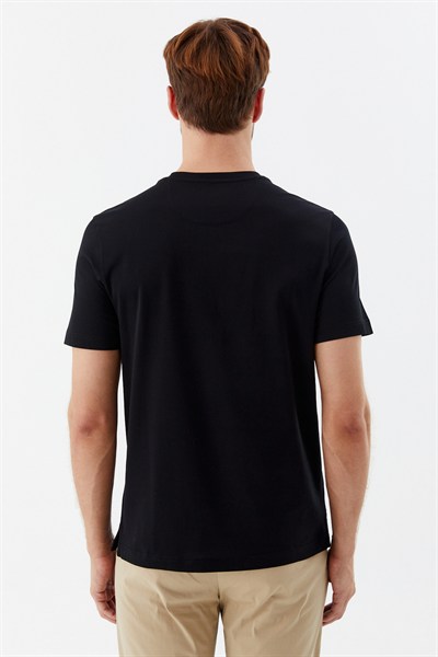 Siyah %100 Pamuk Regular Fit Bisiklet Yaka Basic T-shirt