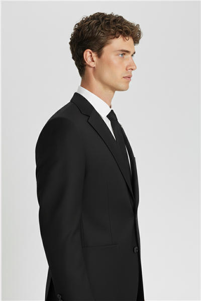 Erkek Siyah Dar Kesim Slim Fit Viskon Çizgili Mono Yaka 6 Drop Takım Elbise