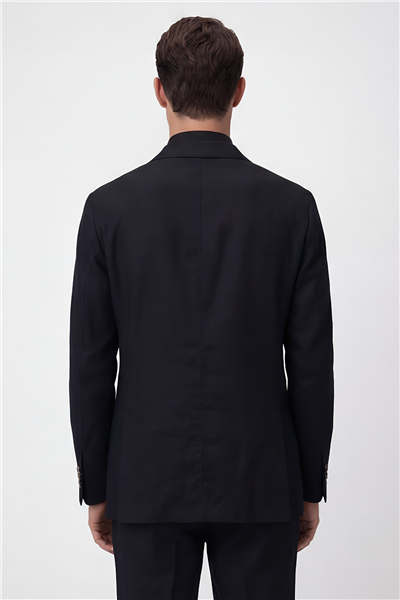 Erkek Siyah Dar Kesim Slim Fit %100 Keten Mono Yaka Astarsız Çift Yırtmaçlı 6 Drop Takım Elbise