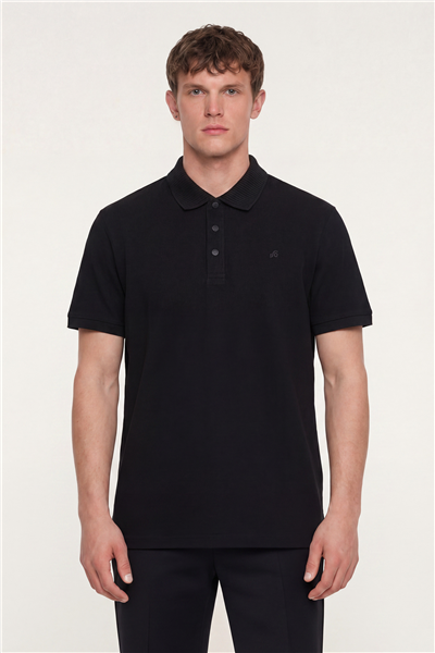Erkek Siyah Dar Kesim Slim Fit %100 Pamuk Dokuma Polo Yaka Tişört