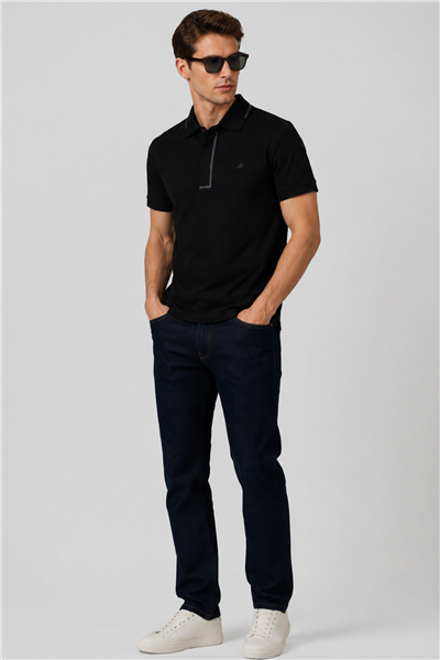 Erkek Siyah Dar Kesim Slim Fit %100 Pamuk Pike Polo Yaka Tişört