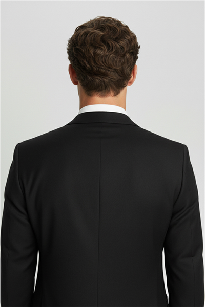 Erkek Siyah Dar Kesim Slim Fit Viskon Çizgili Mono Yaka 6 Drop Takım Elbise