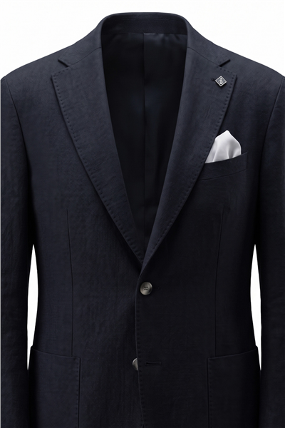 Erkek Siyah Dar Kesim Slim Fit %100 Keten Mono Yaka Astarsız Çift Yırtmaçlı 6 Drop Takım Elbise