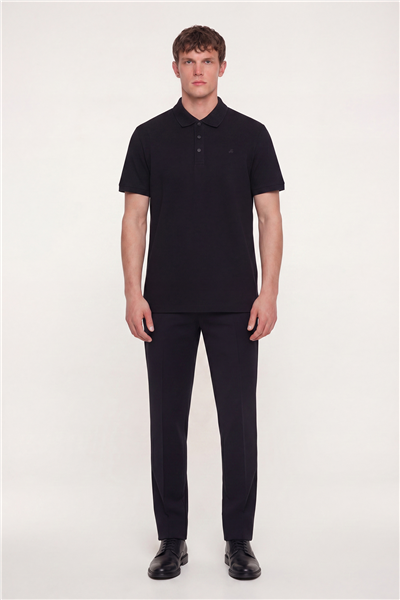 Erkek Siyah Dar Kesim Slim Fit %100 Pamuk Dokuma Polo Yaka Tişört