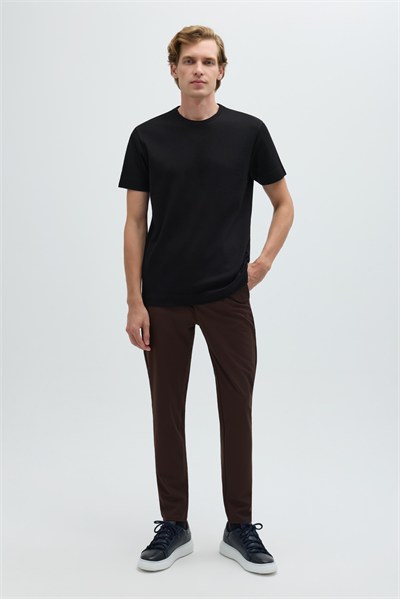 Erkek Siyah Normal Kesim Regular Fit %100 Pamuk Dokuma Bisiklet Yaka Basic T-Shirt