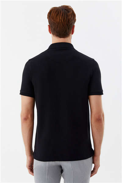 Erkek Siyah Normal Kesim  Regular Fit Modal Düğmeli Polo Yaka Tişört