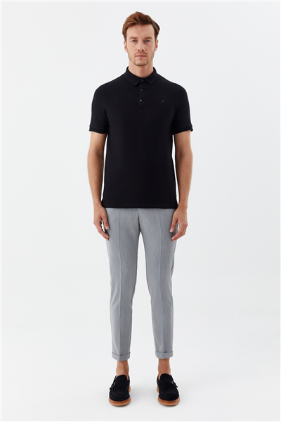 Erkek Siyah Normal Kesim  Regular Fit Modal Düğmeli Polo Yaka Tişört