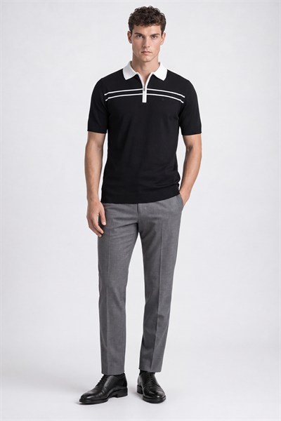 Erkek Siyah Normal Kesim Regular Fit Viskon Örme Polo Yaka Triko