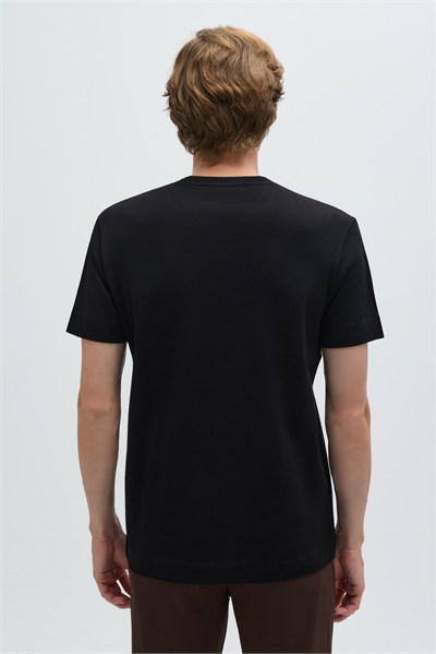 Erkek Siyah Normal Kesim Regular Fit %100 Pamuk Dokuma Bisiklet Yaka Basic T-Shirt