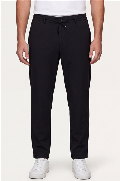 Erkek Siyah Normal Kesim Regular Fit Pamuklu Armürlü Bel Lastikli Jogger Pantolon