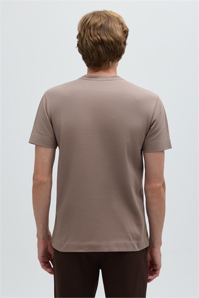 Erkek Taba Normal Kesim Regular Fit %100 Pamuk Dokuma Bisiklet Yaka Basic T-Shirt